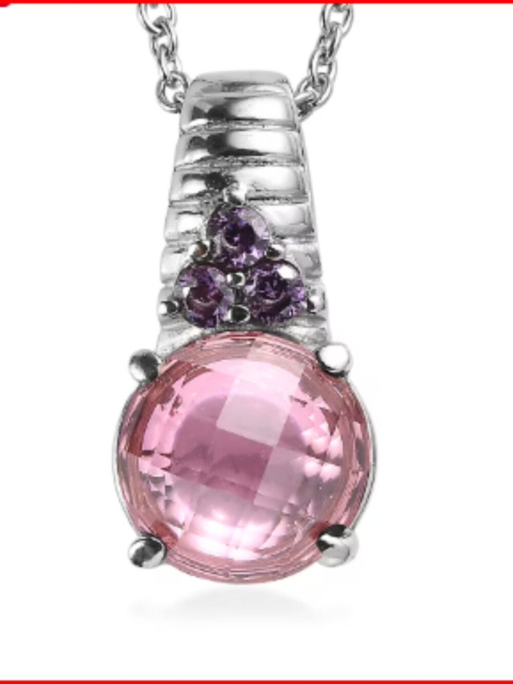 Simulated Pink and Amethyst Color Diamond Pendant Necklace